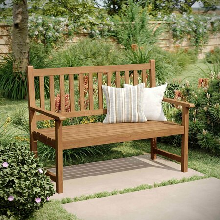 FLASH FURNITURE Adele Patio Acacia Wood Bench, 2-Person Slatted Seat Loveseat for Park, Garden, Yard, Porch, Brown LTS-0525-BR-GG